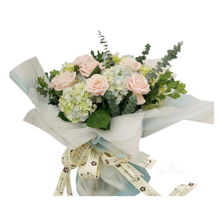 Bó hoa cẩm tú cầu và hoa hồng pastel - Món quà tinh tế của sự yêu thương