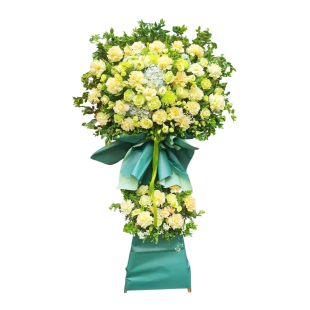 Kệ hoa chúc mừng tông xanh vàng -  Sang trọng và may mắn