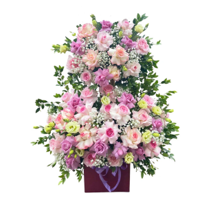 Lẵng hoa 2 tầng để bàn tone tím hồng nhẹ nhàng - Thanh lịch và lãng mạn